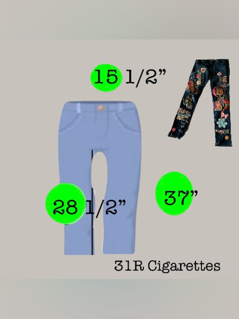Upcycled Patchwork and Patched Embellished Dark Blue Cigarette Cut Denim Jeans - Picture 15 of 15